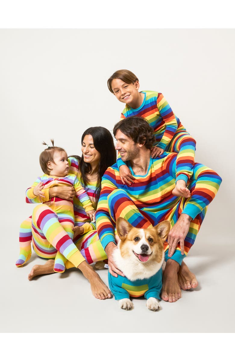 Leveret Kids Short Sleeve Cotton Striped Matching Family Pajamas, Alternate, color, Colorful Boys