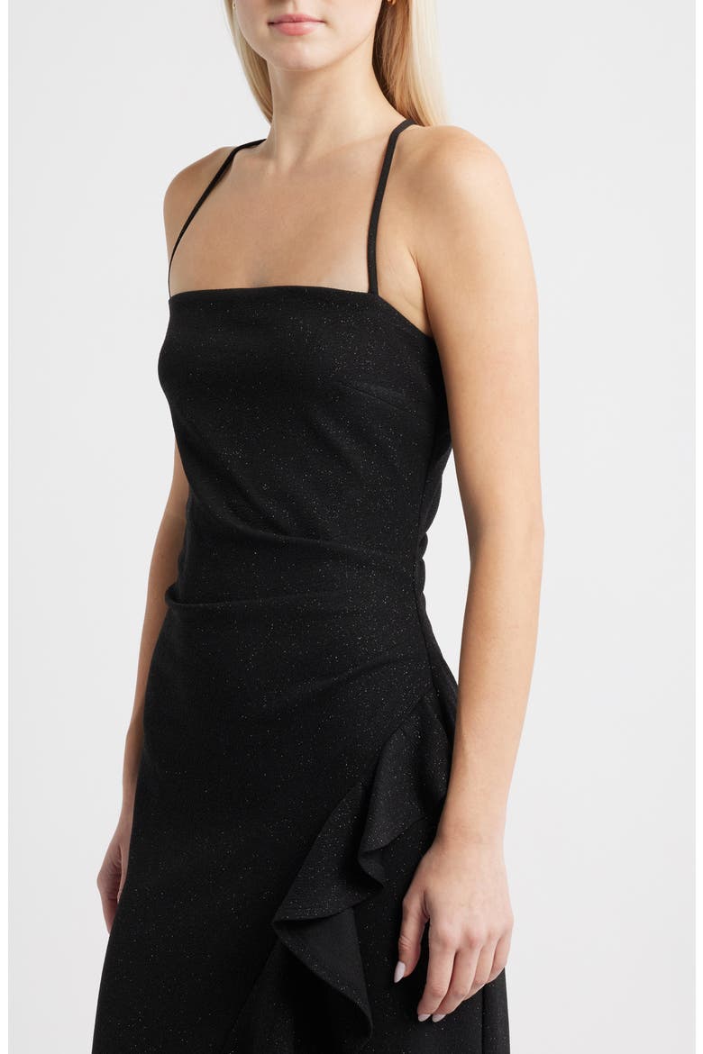 Glitter Ruffle Sleeveless Dress, Alternate, color, BLACK