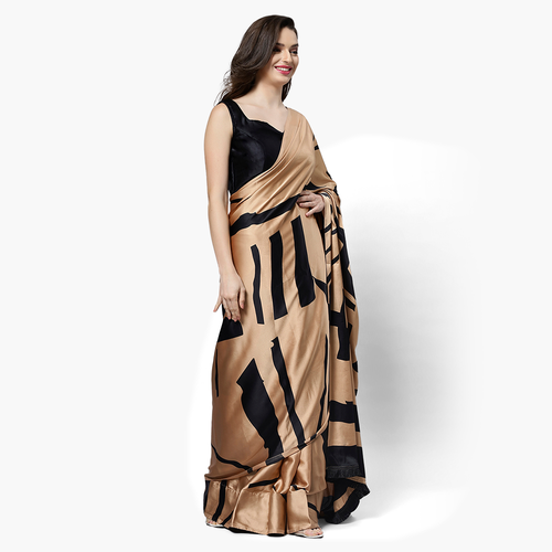 ONE MINUTE SAREE® ONE MINUTE SAREE® CANDICE BROWN SATIN PRINTED READY TO WEAR SARI