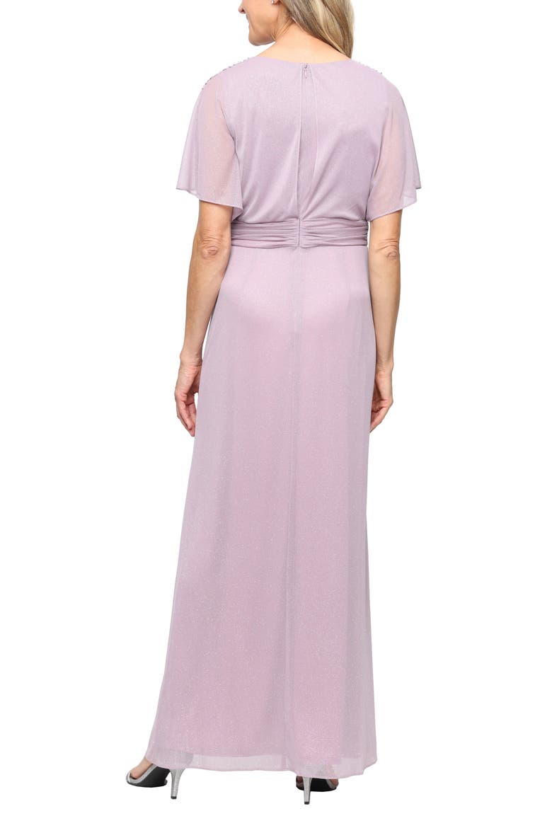Glitter Flutter Sleeve Mesh Gown, Alternate, color, MAUVE