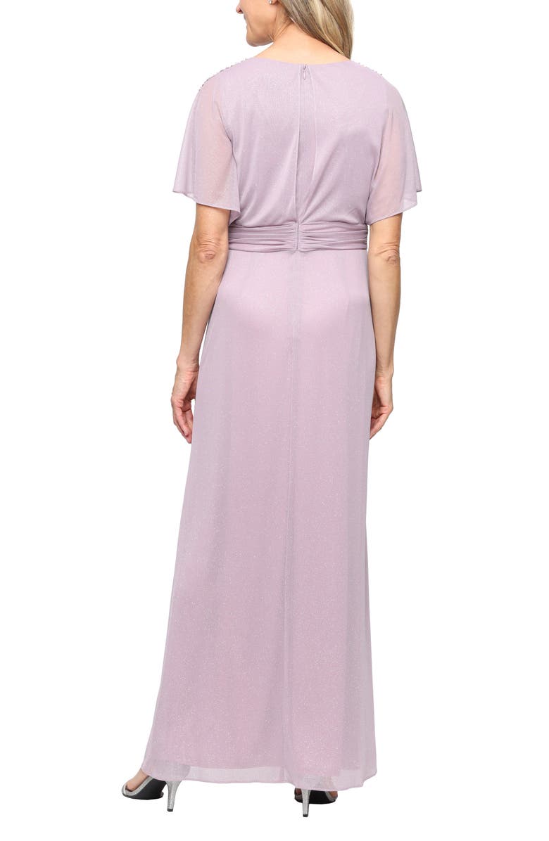 SL FASHIONS Glitter Flutter Sleeve Mesh Gown, Alternate, color, Mauve