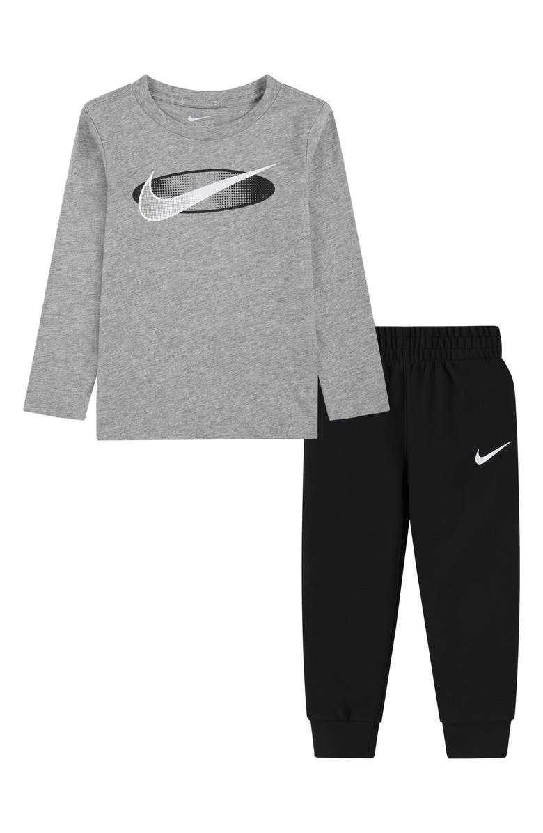 Nike Kids' Swoosh Long Sleeve Tee & Joggers Set, Main, color, Black