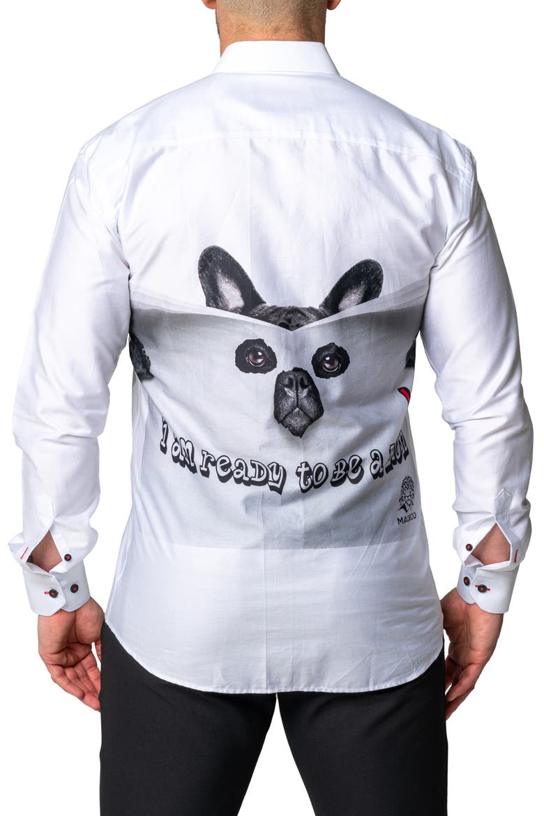Fibonacci Lion Time Regular Fit Cotton Blend Button-Up Shirt, Alternate, color, WHITE