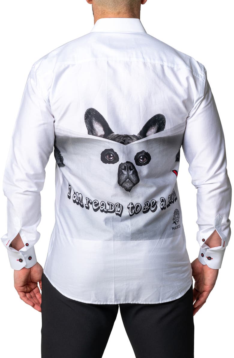 Maceoo Fibonacci Lion Time Regular Fit Cotton Blend Button-Up Shirt, Alternate, color, White