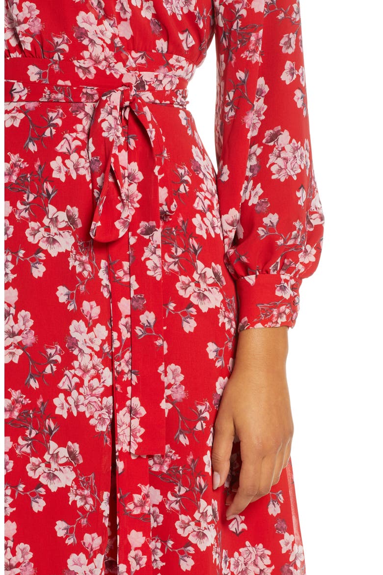 The Evelyn Long Sleeve Wrap Dress, Alternate, color, AZALEA FLORAL RED