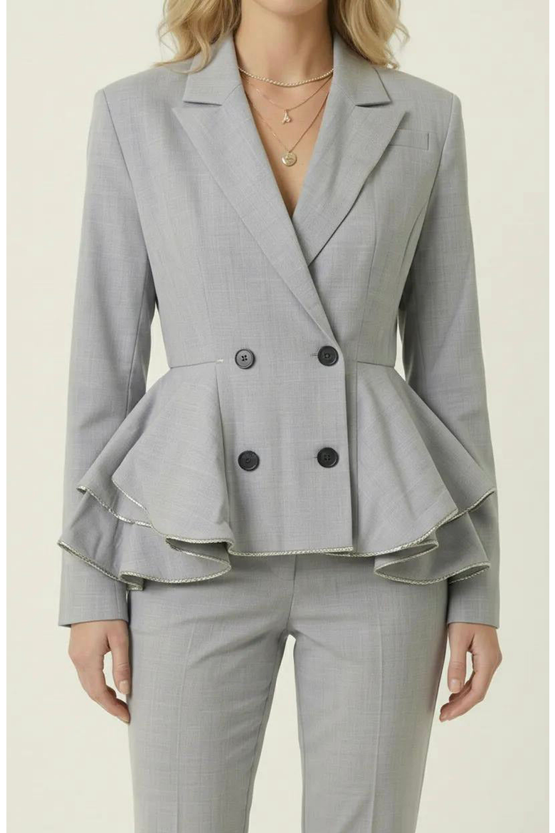 Double Breasted Tailored Peplum Blazer, Alternate, color, Light Grey