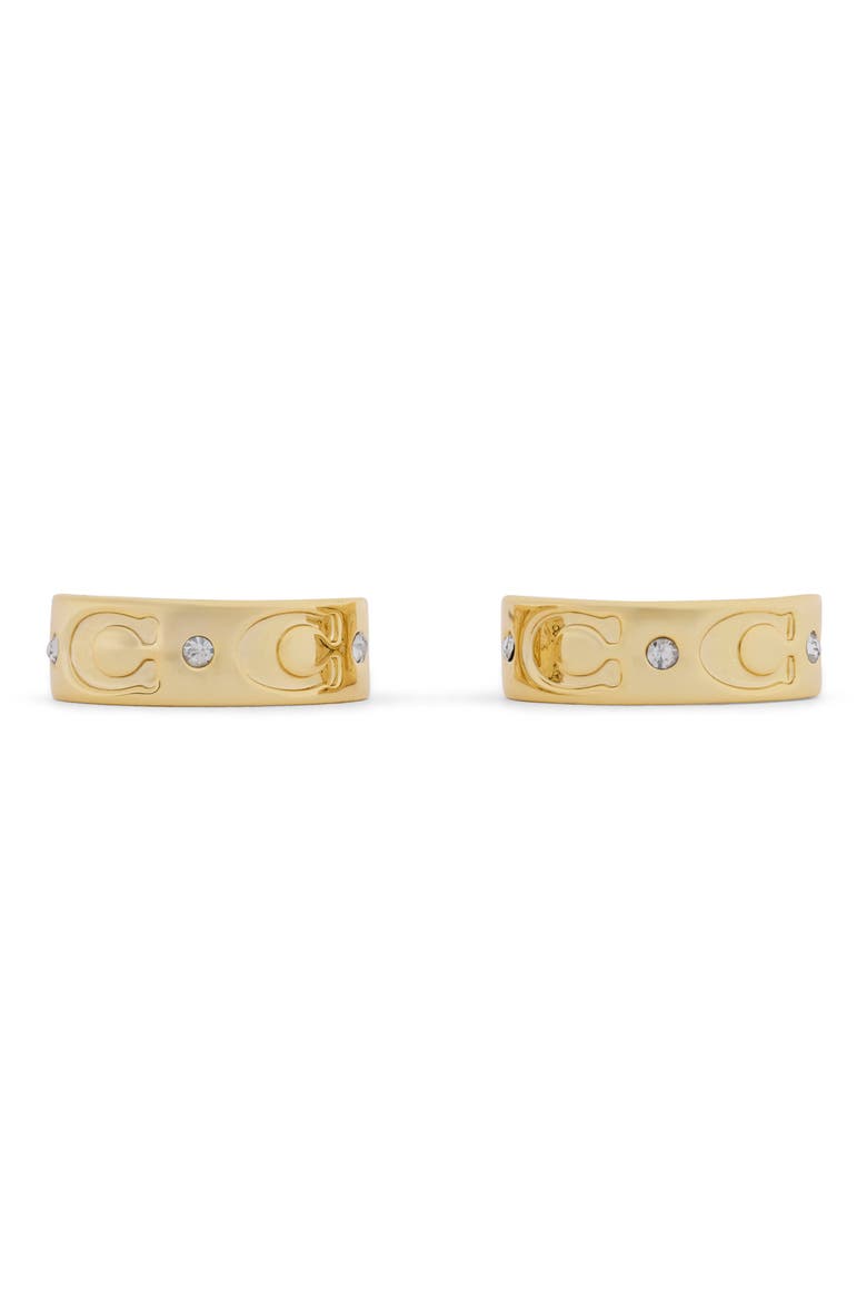 Repeated C Small Huggie Hoop Earrings, Alternate, color, GOLD