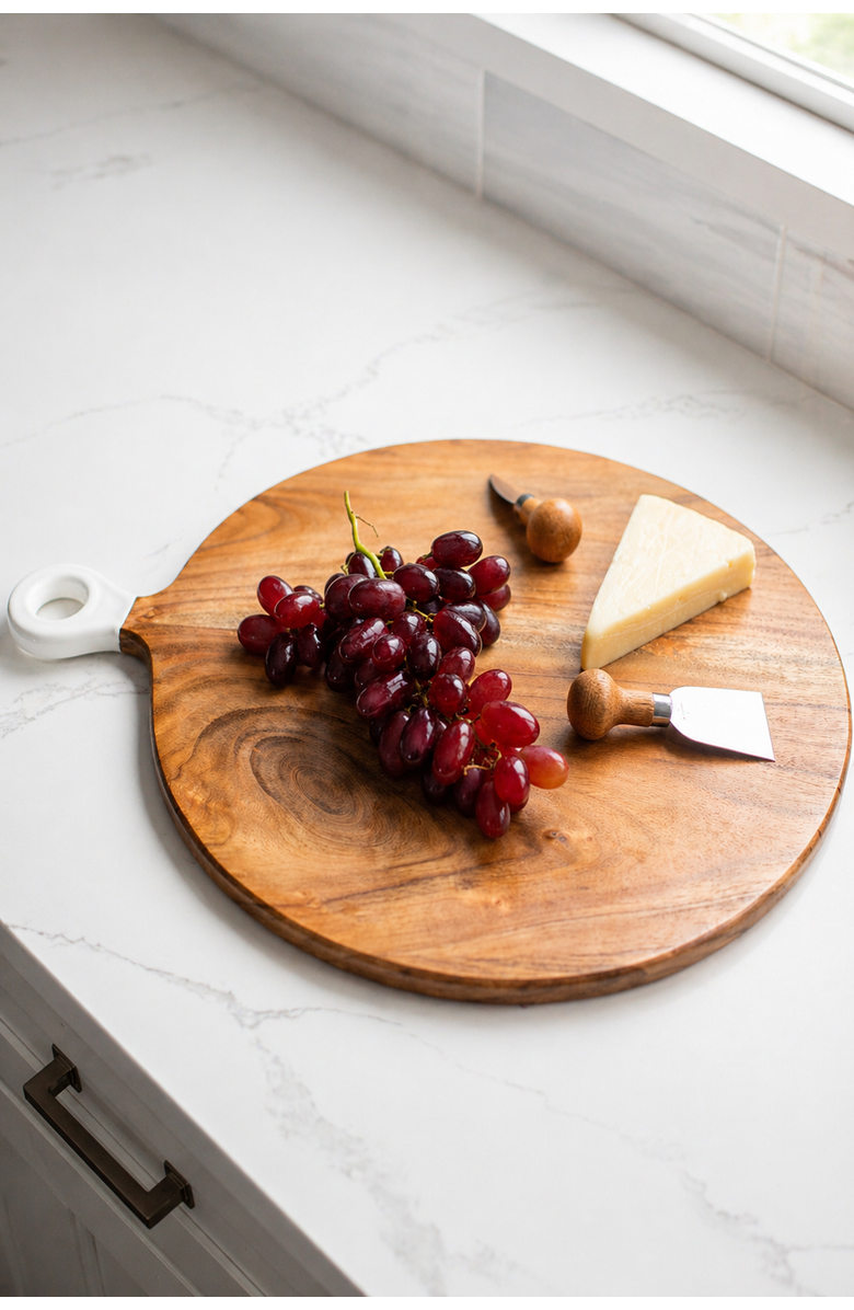 Jeanne Fitz Wood + White Collection Acacia Wood Round Charcuterie Board, Large, Main, color, White, Brown