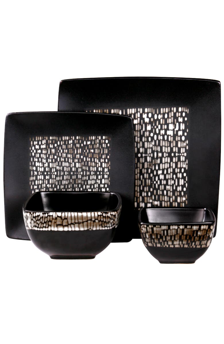 Elama Naina 16 Piece Double Bowl Stoneware Dinnerware Set, Alternate, color, Beige