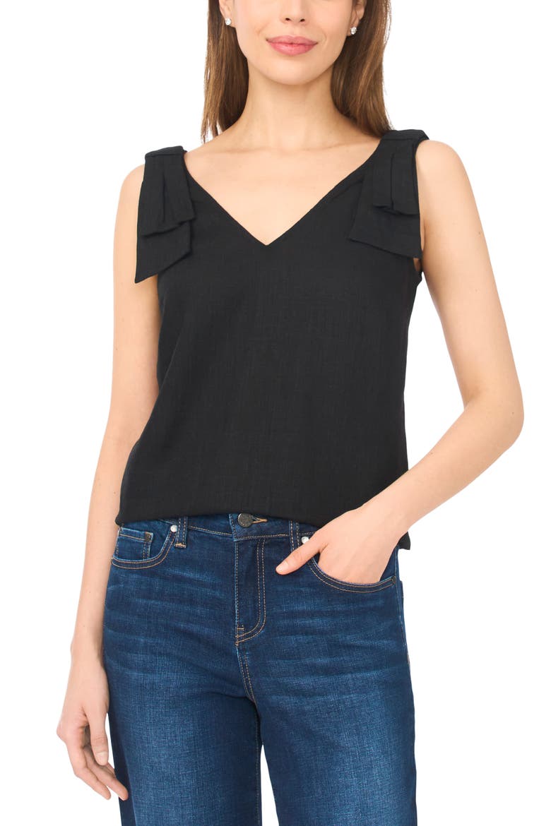 Bow Shoulder V-Neck Tank, Main, color, RICH BLACK