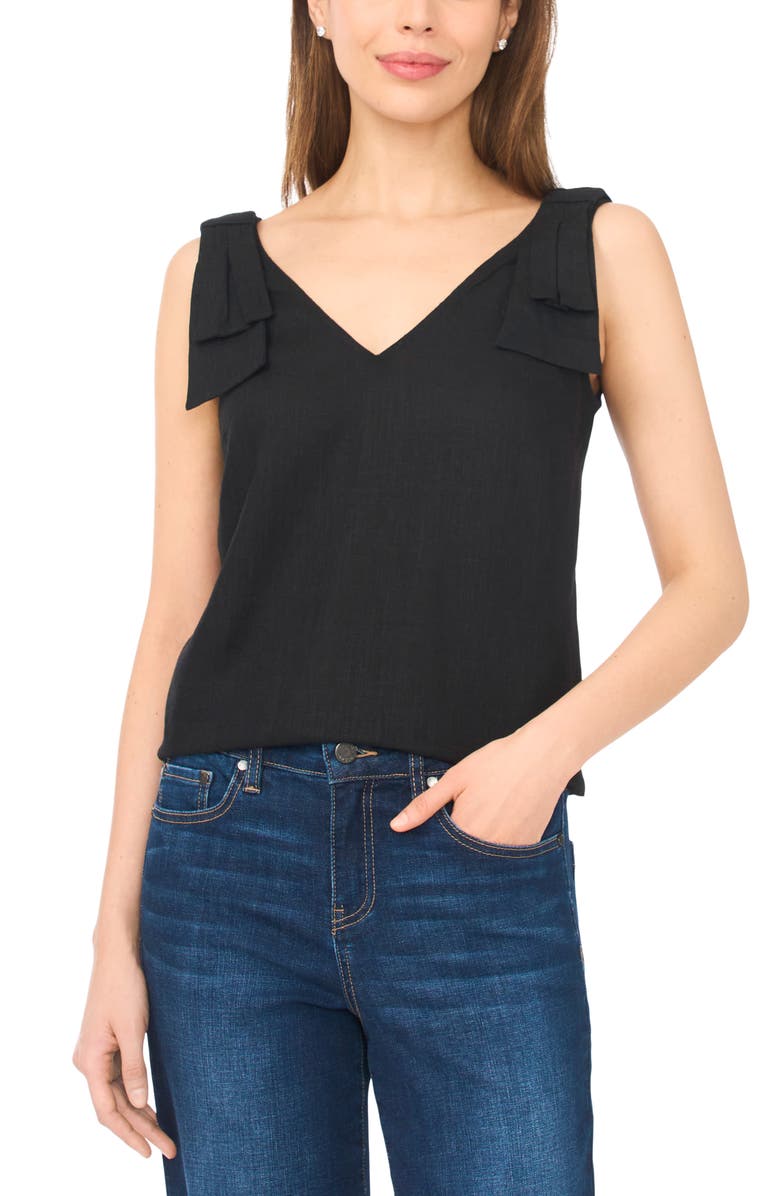 CeCe Bow Shoulder V-Neck Tank, Main, color, Rich Black