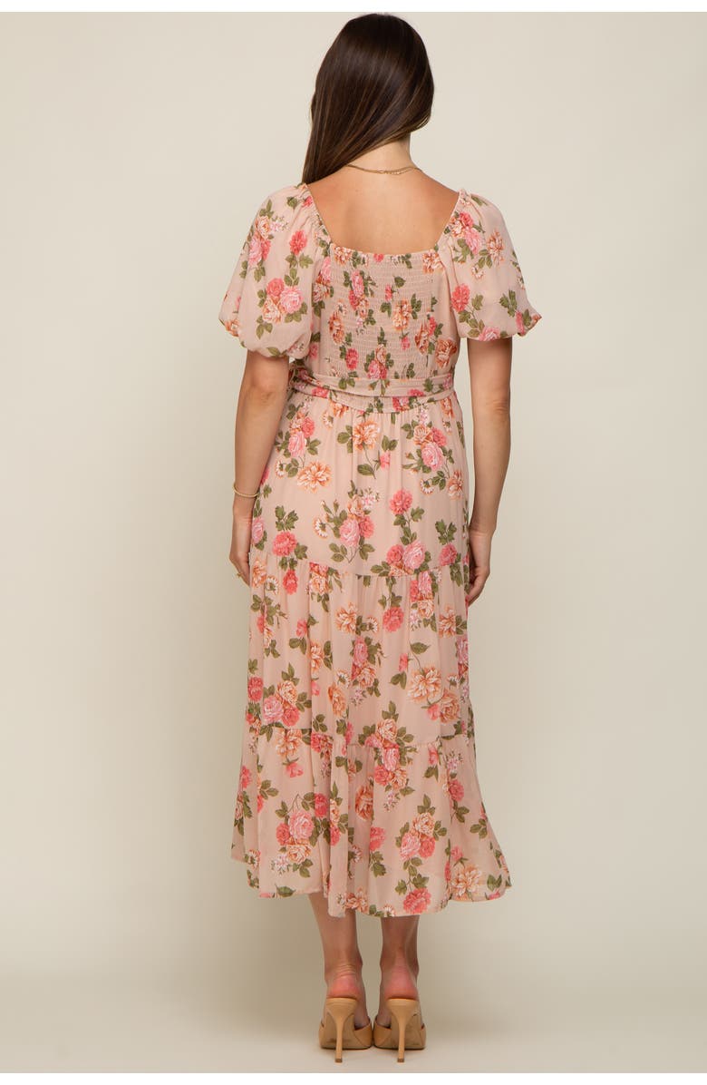 PinkBlush Floral Button Puff Sleeve Midi Dress, Alternate, color, Pink