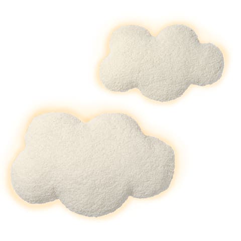 Soft White Puffy LED Light-Up Glowing Clouds 2-Pack Wall Decor