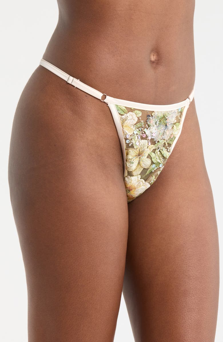 KILO BRAVA Floral Embroidered G-String, Alternate, color, Champagne Sparkle