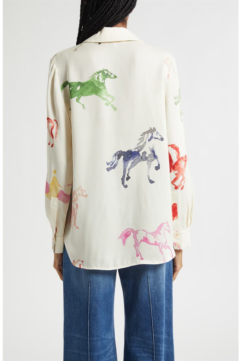 Watercolor Horse Print Button-Up Shirt, Alternate, color, HORSES