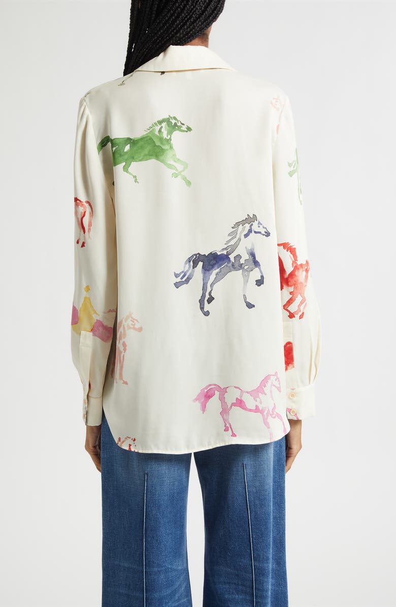 Stine Goya Watercolor Horse Print Button-Up Shirt, Alternate, color, Horses
