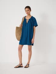 Hush Tie Neck Short Sleeve Beach Mini Dress