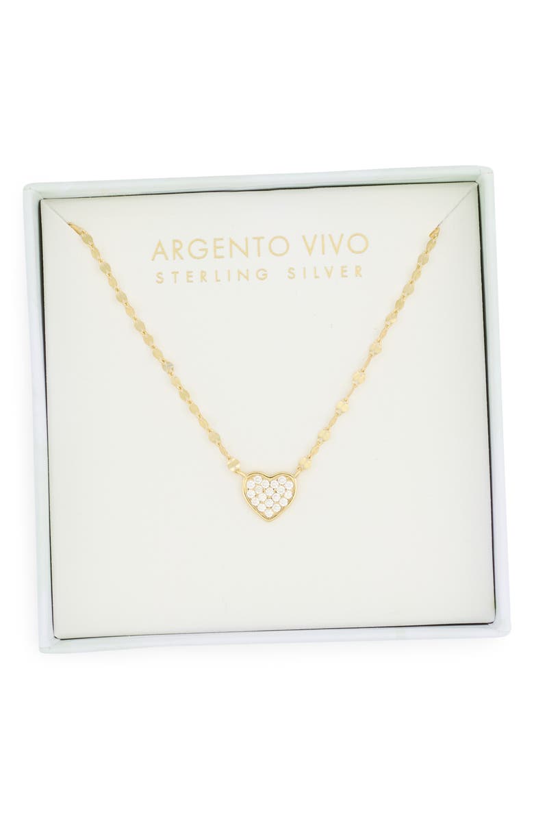 Argento Vivo Sterling Silver Cubic Zirconia Pavé Heart Pendant Necklace, Main, color, Gold