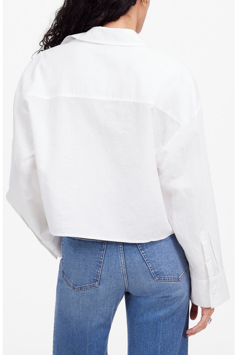 Straight Hem Crop Linen & Cotton Button-Up Shirt, Alternate, color, WHITE