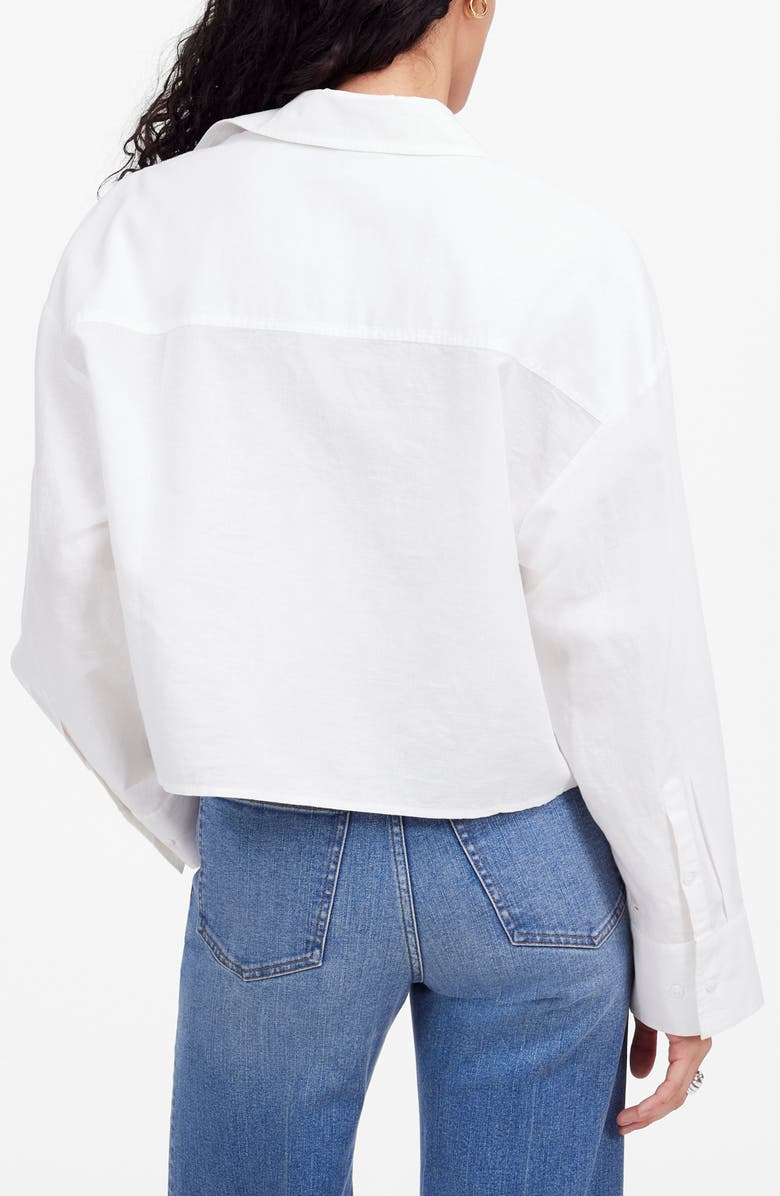 Madewell Straight Hem Crop Linen & Cotton Button-Up Shirt, Alternate, color, White