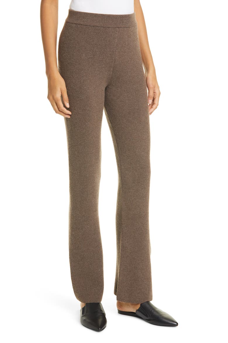 Leba Rib Merino Wool Blend Pants, Main, color, DARK BROWN