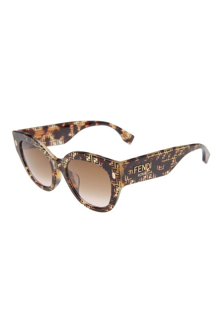 53mm Logo Lens Round Sunglasses, Alternate, color, HAVANA PYTHON BRWN PINK GRAD