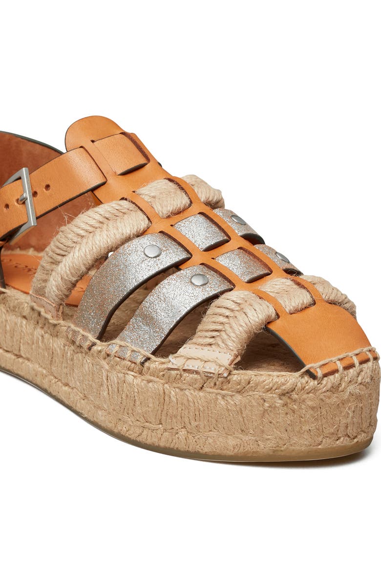Tory Burch Fisherman Platform Espadrille, Alternate, color, Brandy / Silver / Silver