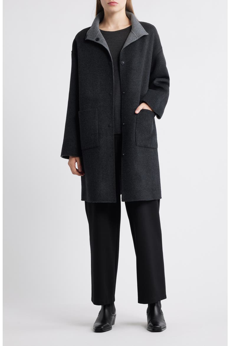 Stand Collar Reversible Wool & Cashmere Coat, Alternate, color, ASH