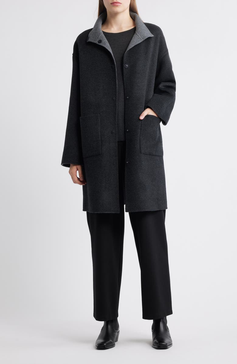 Eileen Fisher Stand Collar Reversible Wool & Cashmere Coat, Alternate, color, Ash