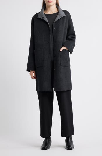 Stand Collar Reversible Wool & Cashmere Coat
