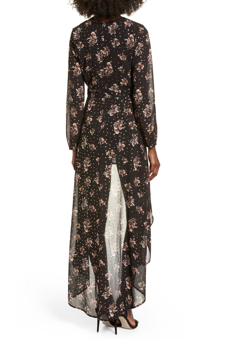 Floral Print Maxi Romper, Alternate, color, BLACK FLORAL FOIL