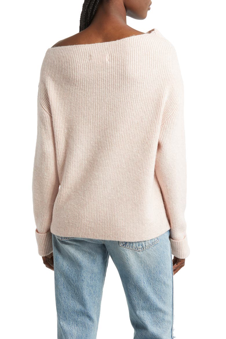 One-Shoulder Rib Sweater, Alternate, color, PINK SMOKE