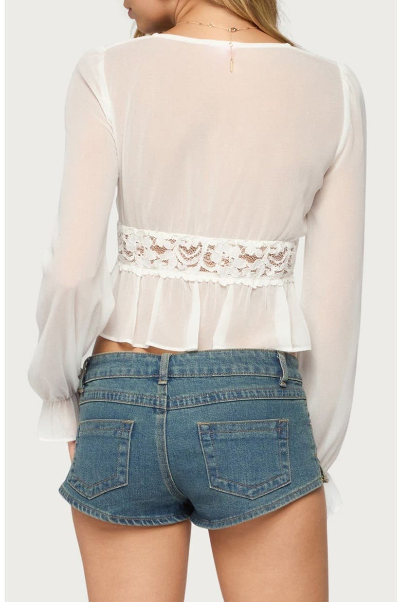 Fenia Lace Trim Chiffon Top, Alternate, color, CREAM