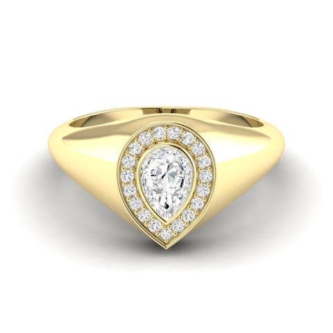 Pear Bezel Signet Lab Diamond Ring in 14K