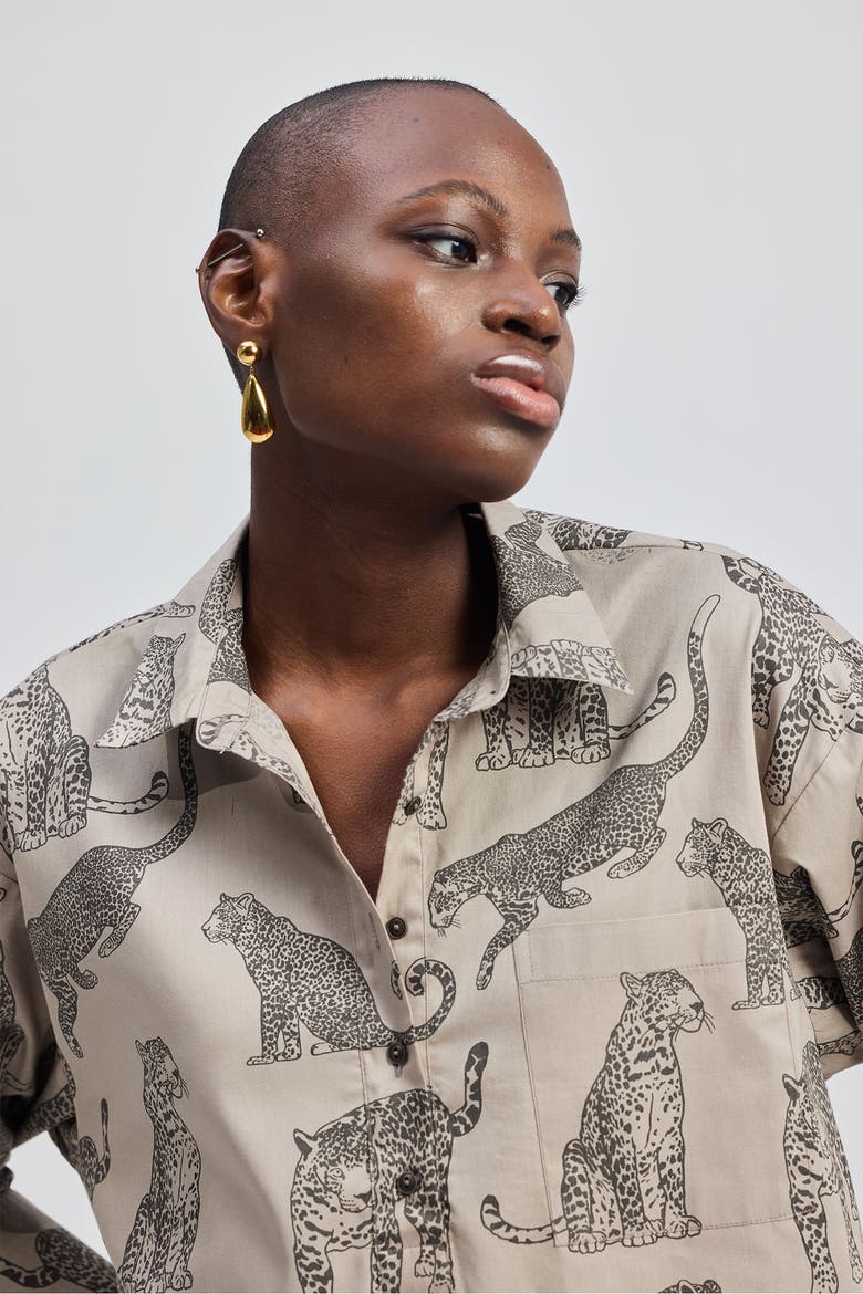 Oversized Cropped Button-Down Shirt, Alternate, color, Grey