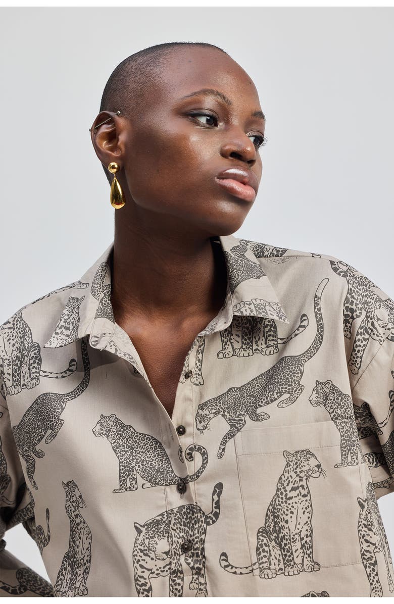 Reistor Oversized Cropped Button-Down Shirt, Alternate, color, Grey