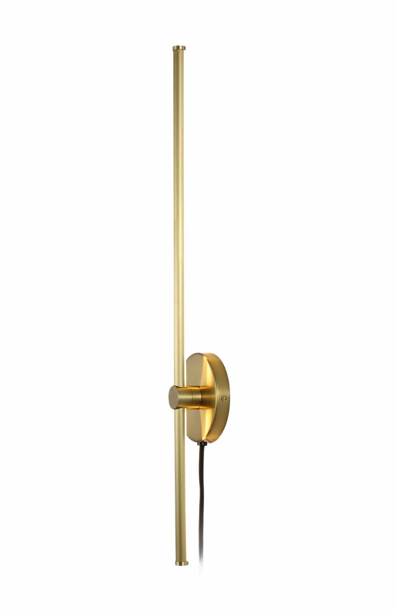JONATHAN Y Anton 1-Light Modern Minimalist Iron Adjustable Bar Integrated LED Plug-In Sconce, Main, color, Brass Gold