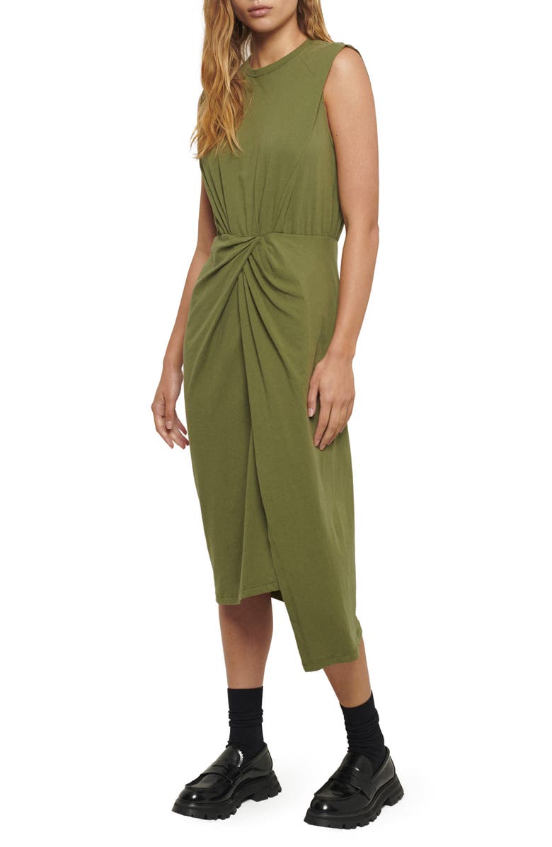 Derek Lam 10 Crosby Landry Sleeveless Twist Waist Cotton Dress, Alternate, color, Fatigue