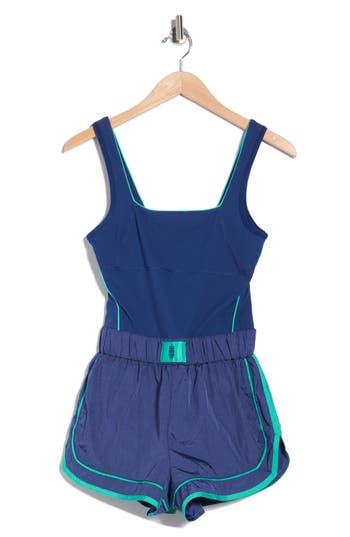 Free People Fp Movement Varsity Blues Mixed Media Romper In Grape