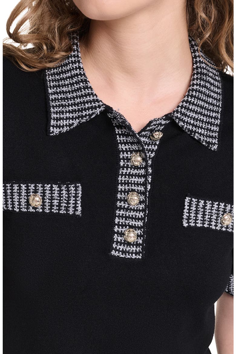 Tweed Johnny Collar Sweater Dress, Alternate, color, BLACK/ SOFT WHITE