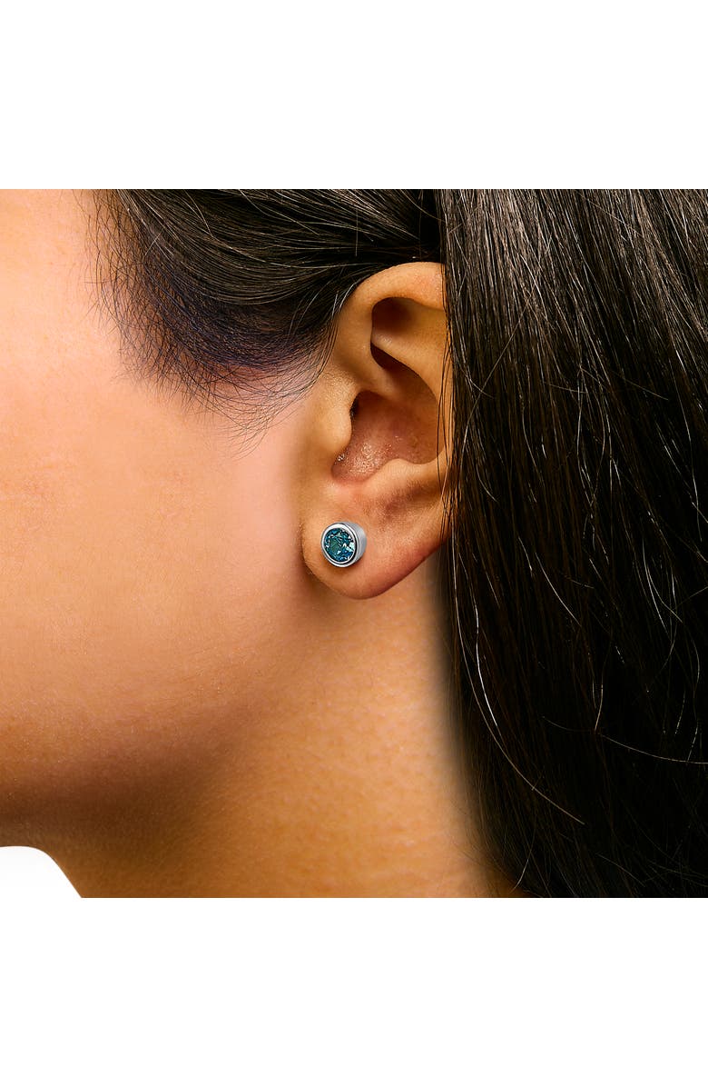 Haus of Brilliance .925 Sterling Silver 6MM Bezel Set Created Gemstone Solitaire Stud Earrings, Alternate, color, Blue Topaz