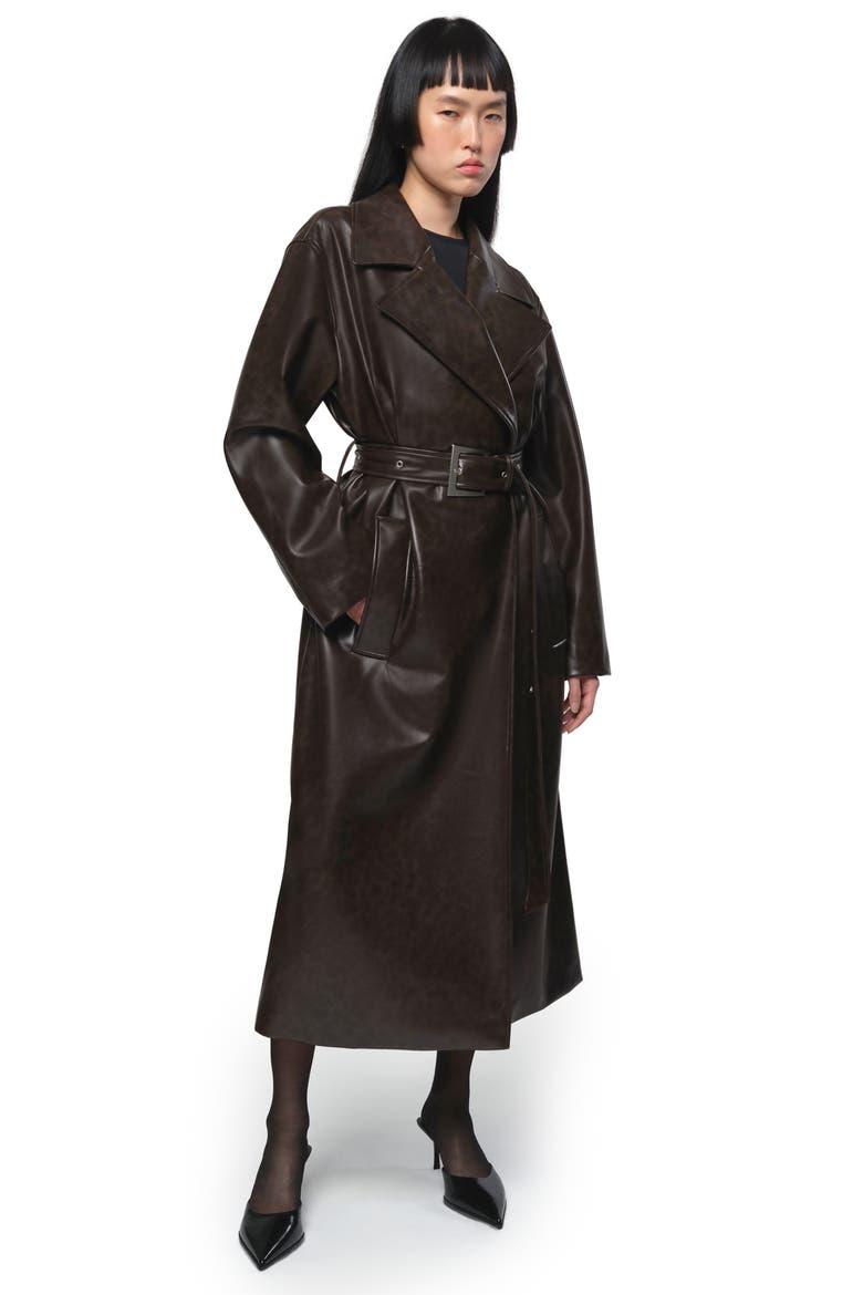 Tate Faux Leather Trench Coat, Alternate, color, JAVA