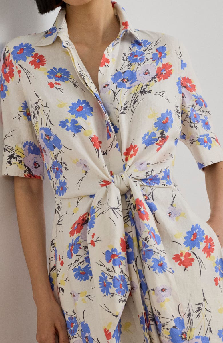 Lauren Ralph Lauren Floral Linen Shirtdress, Alternate, color, Cream Multi
