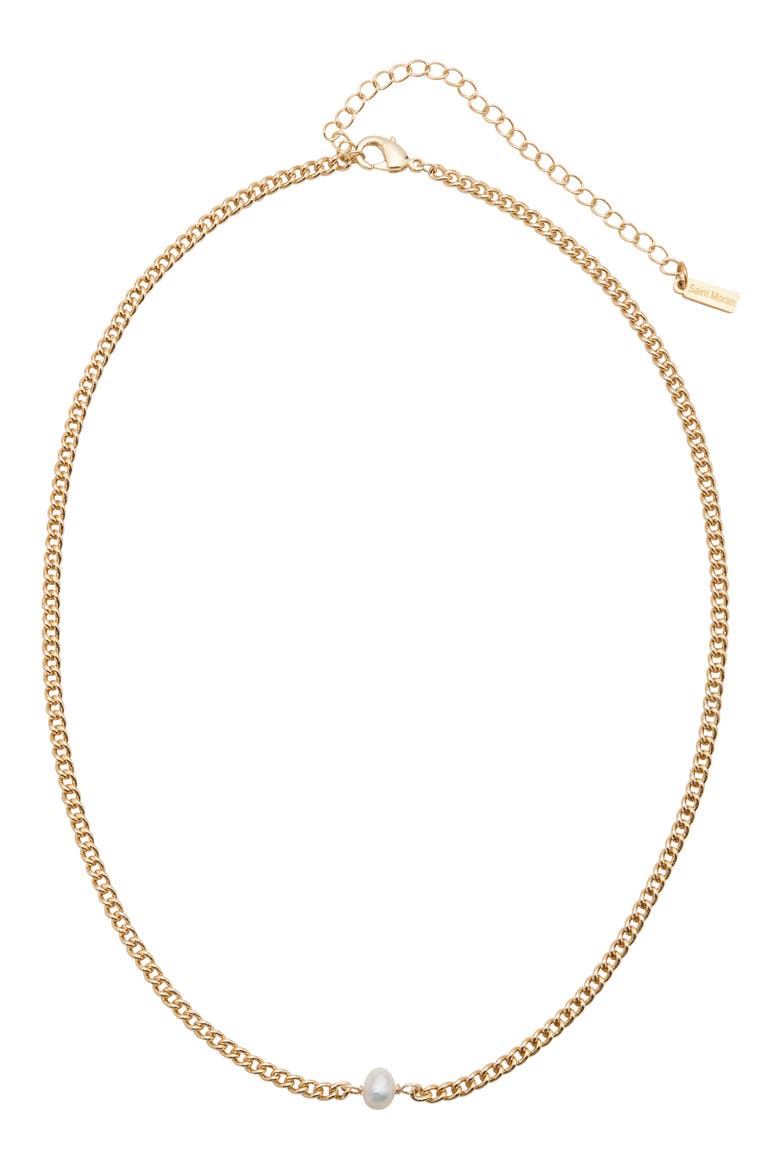 18K Gold Plated Freshwater Pearl Curb Chain Necklace, Main, color, WHITE/ GOLD