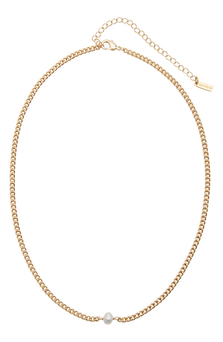st. Moran Freshwater Pearl Pendant Curb Chain Necklace, Main, color, White-Gold