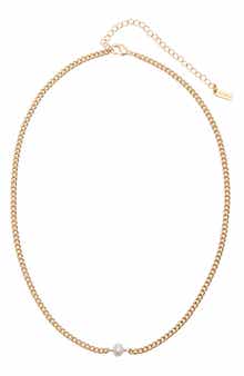 18K Gold Plated Freshwater Pearl Curb Chain Necklace