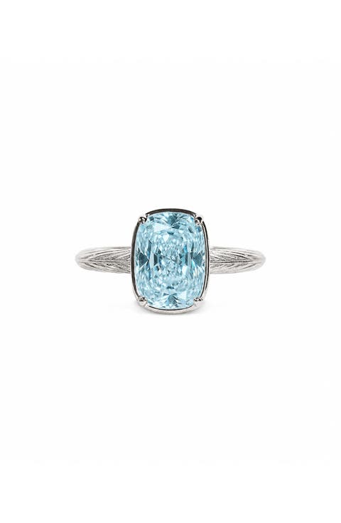 Cushion Cut Imitation Aquamarine Sterling Silver Ring