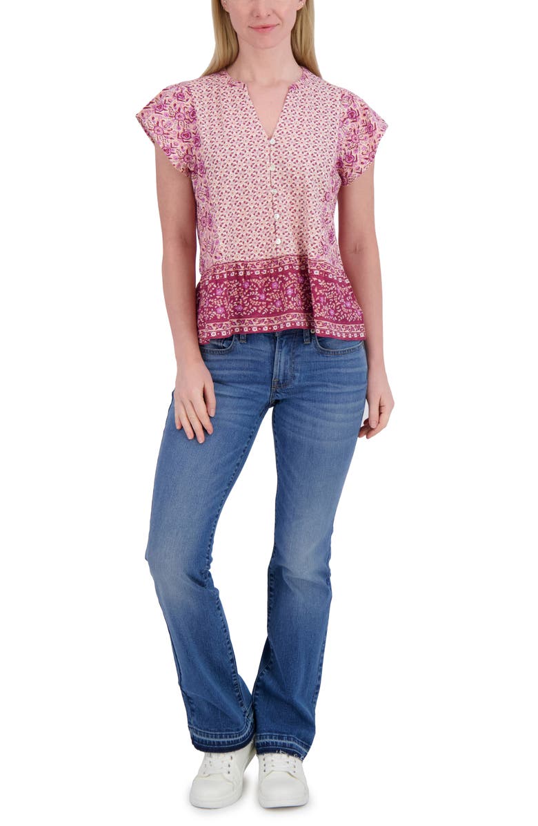 Lucky Brand Mix Print Flutter Sleeve Top, Alternate, color, Pink Combo
