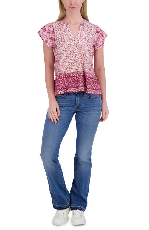 Lucky Brand Mix Print Flutter Sleeve Top In Pink Combo