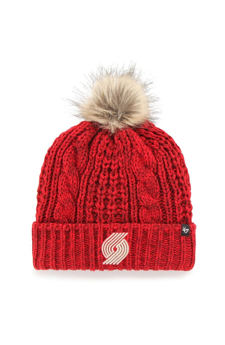 '47 Women's '47 Red Portland Trail Blazers Meeko Cuffed Knit Hat with Pom, Main, color, 